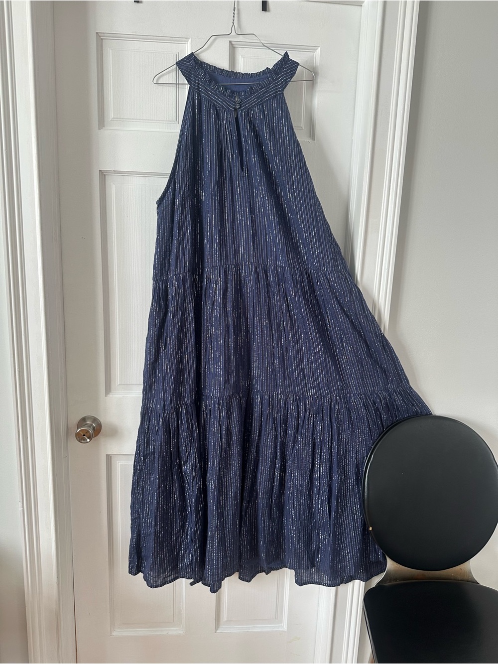 Apiece Apart Navy Blue dress  with Silver Stripes